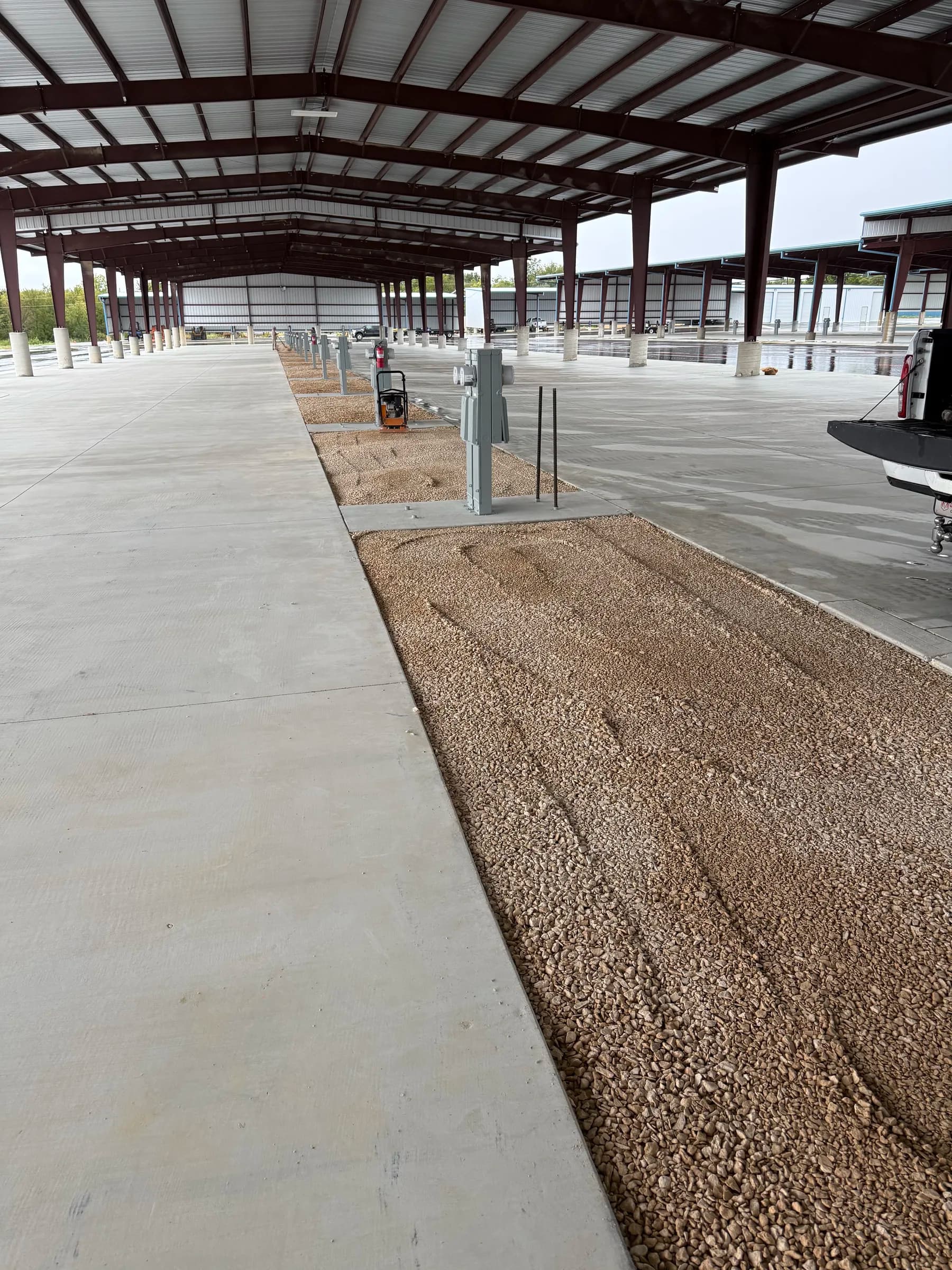 Aggregate strips between concrete parking bays at the Killeen RV storage project